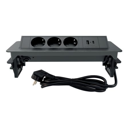 Commel Asztalba süllyeszthető 3-as elosztó, USB A+C, fekete, 16A 250V~ 3680 W, 