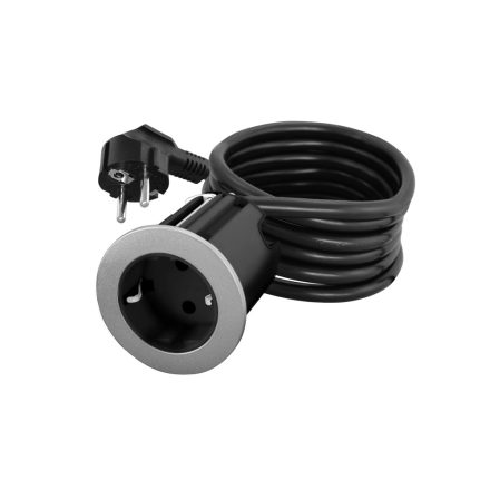 Commel Bútorba süllyeszthetű fekete dugalj,  cserélhető szín (fekete/szürke), H05VV-F 3G1,5 / 2 m