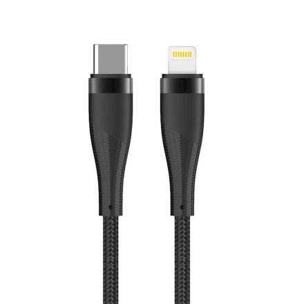 TelForceOne, Maxlife TEXTIL TÖLTŐKÁBEL, USB-C-LIGHTNING, 27W, 1 MÉTER, Fekete