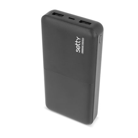 TelForceOne, Setty POWER BANK, USB-A/USB-C/microUSB, 20 000 mAh, Fekete