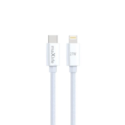 TelForceOne, Maxlife TEXTIL TÖLTŐKÁBEL, USB-C-LIGHTNING, 27W, 1 MÉTER, Fehér