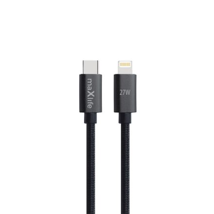 TelForceOne, Maxlife TEXTIL TÖLTŐKÁBEL, USB-C-LIGHTNING, 27W, 2 MÉTER, Fekete