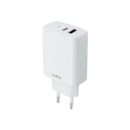 TelForceOne , MAXLIFE ADAPTER, gyorstöltés, 1x USB-C 1x USB, 20 W, Fehér