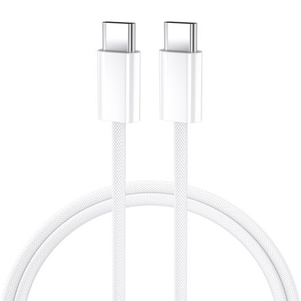 TelForceOne, BwooTEXTIL TÖLTŐKÁBEL, USB-C-USB-C, 60W,  1 MÉTER, Fehér