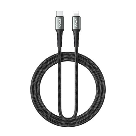 TelForceOne, Bwoo TEXTIL TÖLTŐKÁBEL, USB-C-LIGHTNING, 30W, 2 MÉTER, Fekete