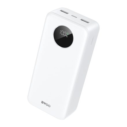 TelForceOne, BWO POWER BANK, USB-A/USB-C, 22,5W, 30 000 mAh, LCD kijelzővel, Fehér
