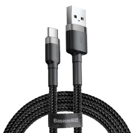 TelForceOne, Baseus TEXTIL TÖLTŐKÁBEL, USB-USB-C, 3A, 1 MÉTER, Fekete