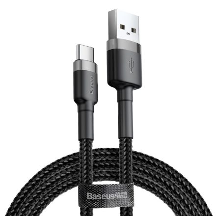 TelForceOne, Baseus, TEXTIL TÖLTŐKÁBEL, USB-USB-C, 2A, 2 MÉTER, Fekete