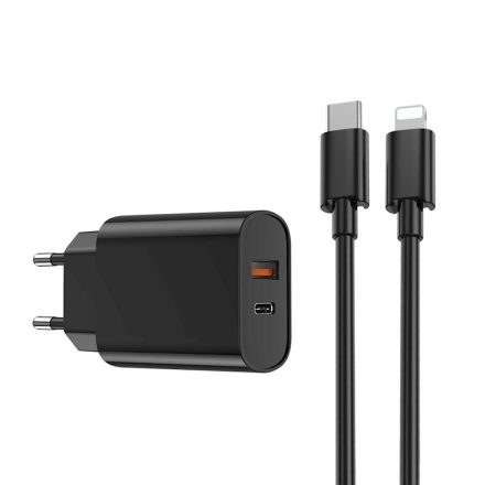 TelForceOne, Wiwu, ADAPTER (USB-USB-C)+TÖLTŐKÁBEL (UB-C-Lightning), 20W, Fekete