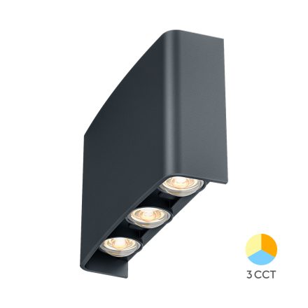 Braytron Led fali lámpa, IP65, 6X1W, 480lm, CCT, szürke, Vector