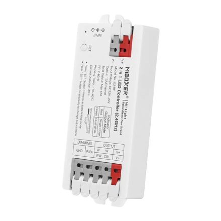Mi-Light - E2-RF - 2-in-1 Group Control mini csoport (zóna) vezérlő (egyszínű, CCT LED szalaghoz), karos (csatos) bekötés