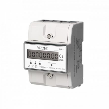 Orno Virone digitális fogyasztásmérő, 3 fázisú, 80A, 3 modul, DIN TH-35mm