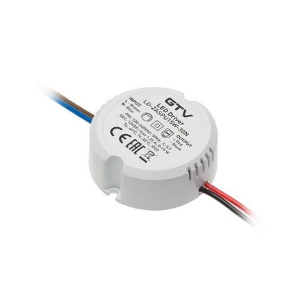 LED tápegység 15W , bemenet 220-240VAC/kimenet 12V DC, 50-60 Hz, IP20, átmérő 55 mm