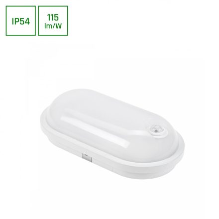 LED Lámpa, TECHNIC LAMP, Fehér, Ovális, Mozgásérzékelővel, 20W, 4000K, 2100/2300lm, IP54, 270x145x75 [mm], 17000h, 120°, 230V