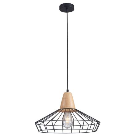 Vivalux Függesztett lámpa, 1XE27, max. 1X14W, IP20, 230V, Ø390x1200mm, fém/fa, fekete, AVA