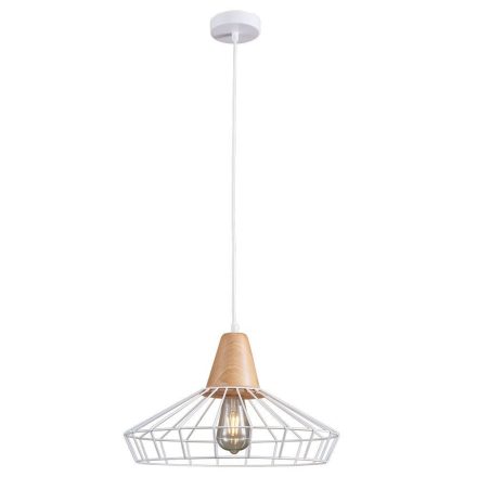 Vivalux Függesztett lámpa, 1XE27, max. 1X14W, IP20, 230V, Ø390x1200mm, fém/fa, fehér, AVA