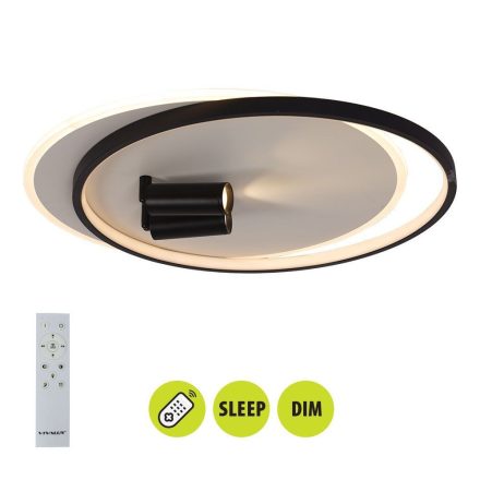 Vivalux LED Mennyezeti lámpa távirányítóval, CCT, 86W, 3-6000K, 5282lm, IP20, 550x480x85 mm, Fekete/Fehér, ARAGON