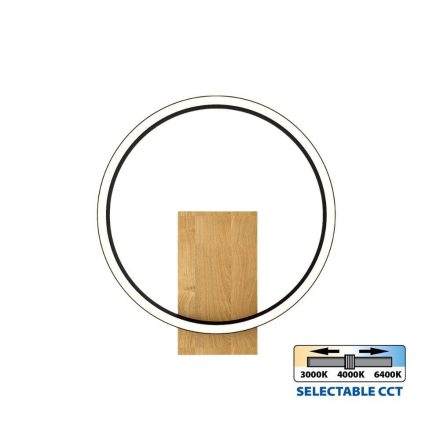 Vivalux LED Oldalfali lámpa, CCT, 12W, 3-6400K, 530lm, IP20, 290x310x60 mm, Fekete/Fa, MATTEO