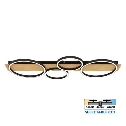 Vivalux LED Mennyezeti lámpa, CCT, 38W, 3-6400K, 1529lm, IP20, 900x380x60 mm, Fekete/Fa, MATTEO