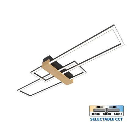 Vivalux LED Mennyezeti lámpa, CCT, 30W, 3-6400K, 1544lm, IP20, 900x260x75 mm, Fekete/Fa, LUCAS