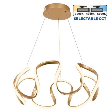 Vivalux LED Függesztett Mennyezeti lámpa, CCT, 54W, 3-6000K, IP20, 3881lm, Ø480x1000mm, arany, MEANDRA