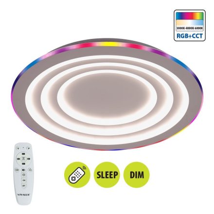 Vivalux LED Mennyezeti lámpa, távirányítóval, RGB+CCT, 80W, 3-6000K, IP20, 4635lm, 230V, Ø480x45mm, DALIA