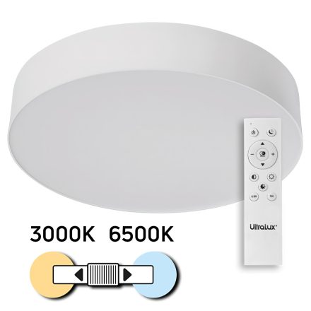 Ultralux LED mennyezeti lámpa távirányítóval, max 72W, IP20, CCT, 220-240V, 5500lm, fehér, kerek