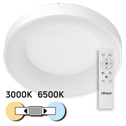 Ultralux LED mennyezeti lámpa távirányítóval, max 72W, IP20, CCT, fehér, 5500lm, 220-240V, kerek