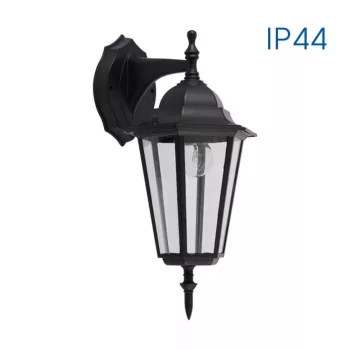   Kerti lámpa; 230V; E27; IP44; 210x150x360mm; felületre szerelhető; max 1x60W; fekete; nem tartalmaz fényforrást; aluminum
