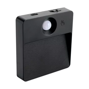   Strühm LED Lépcsővilágító Mozgásérzékelővel, CCT-s, 3000K/4300K/6500K, 1W, DC 5 V 1 A MAX USB-C, 55lm, IP20, 79X79X14mm, Fekete, Luis