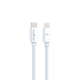   TelForceOne, Maxlife TEXTIL TÖLTŐKÁBEL, USB-C-LIGHTNING, 27W, 1 MÉTER, Fehér