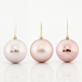  Karácsonyi műanyag fenyőfadísz, rózsaszín gömb, 6db/cs