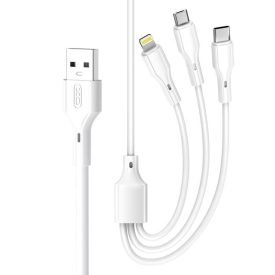   TelForceOne , XO TÖLTŐKÁBEL, USB C + LIGHTNING + microUSB, 1 méteres kábellel, 2,4A, Fehér