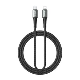   TelForceOne, Bwoo TEXTIL TÖLTŐKÁBEL, USB-C-LIGHTNING, 30W, 2 MÉTER, Fekete