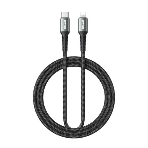 TelForceOne, Bwoo TEXTIL TÖLTŐKÁBEL, USB-C-LIGHTNING, 30W, 2 MÉTER, Fekete