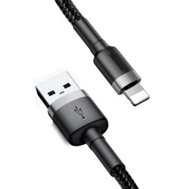   TelForceOne, Baseus TEXTIL TÖLTŐKÁBEL, USB-LIGHTNING, 2,4A, 1 MÉTER, Fekete