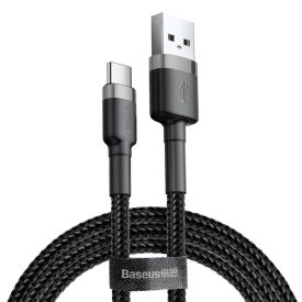   TelForceOne, Baseus, TEXTIL TÖLTŐKÁBEL, USB-USB-C, 2A, 2 MÉTER, Fekete