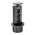 Kihúzható konnektor - kerek ř 100, 3 x aljzat, max. 220-240V AC, 3600W, IP20, kábel 1,5m, fekete, SCHUCKO