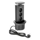 Kihúzható konnektor - kerek ř 100, 3 x aljzat, 220-240V ACmax. 3600W, IP20, kábel 1,5m, fekete, FRANCIA