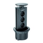 Kihúzható konnektor - kerek ř 100, 3 x aljzat, 220-240V ACmax. 3600W, IP20, kábel 1,5m, fekete, FRANCIA