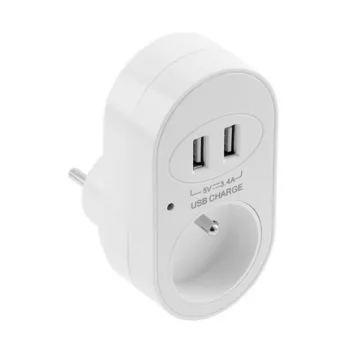   Elektromos aljzat USB-vel, 220-240VAC, max. 3500W, 2xUSB töltő, IP20, fehér, FRANCIA, francia