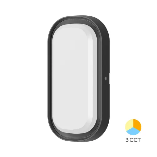 Braytron LED oldalfali lámpa, 12W, IP65, CCT, 1320lm, fekete, ovális