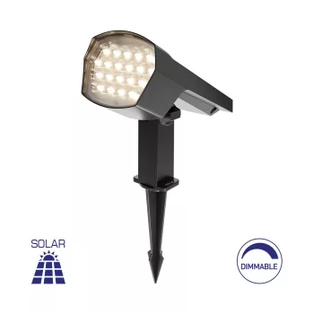   Braytron LED leszúrható / falra szerelhető szolár, 12W, IP65, dimmelhető, szürke, Spike light
