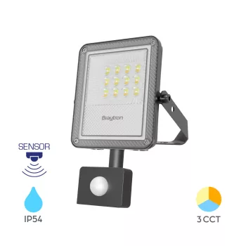   Braytron LED Reflektor mozgásérzékelővel, CCT-s, 3000-4000-6500K, 10W, 1100lm, IP54