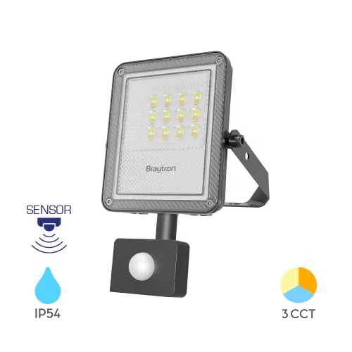 Braytron LED Reflektor mozgásérzékelővel, CCT-s, 3000-4000-6500K, 10W, 1100lm, IP54
