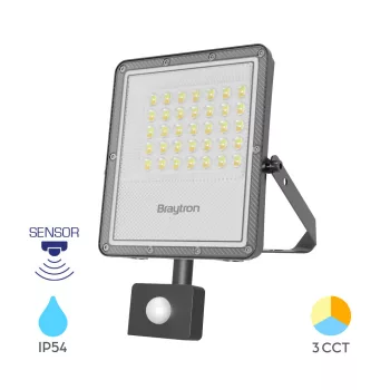   Braytron LED Reflektor mozgásérzékelővel, CCT-s, 3000-4000-6500K, 30W, 3300lm, IP54