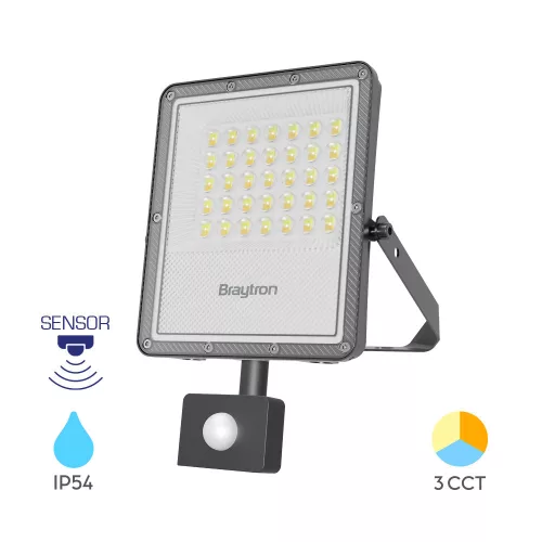 Braytron LED Reflektor mozgásérzékelővel, CCT-s, 3000-4000-6500K, 30W, 3300lm, IP54
