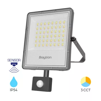   Braytron LED Reflektor mozgásérzékelővel, CCT-s, 3000-4000-6500K, 50W, 5500lm, IP54