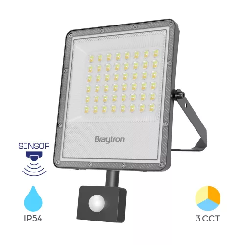 Braytron LED Reflektor mozgásérzékelővel, CCT-s, 3000-4000-6500K, 50W, 5500lm, IP54
