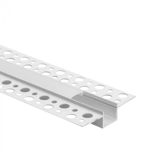 Ecolight Gipszkartonba rögzíthető FEHÉR aluprofil opál fedővel, végzáróval, Belső: 12mm, 2 méter